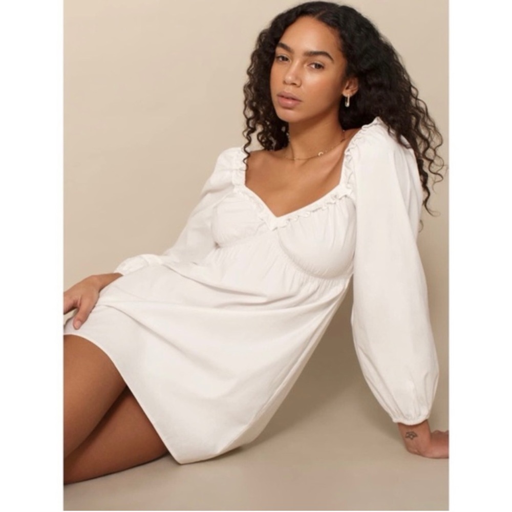 REFORMATION Vic Long Sleeve Ruffle Poplin Minidres